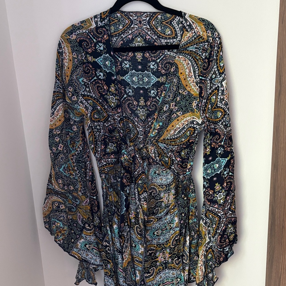 Paisley Print Tie-Waist Romper - Black Multi